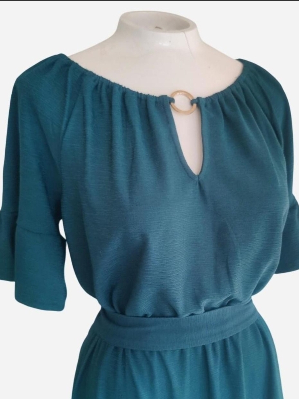 Teal Midi Dress With Gold Accent